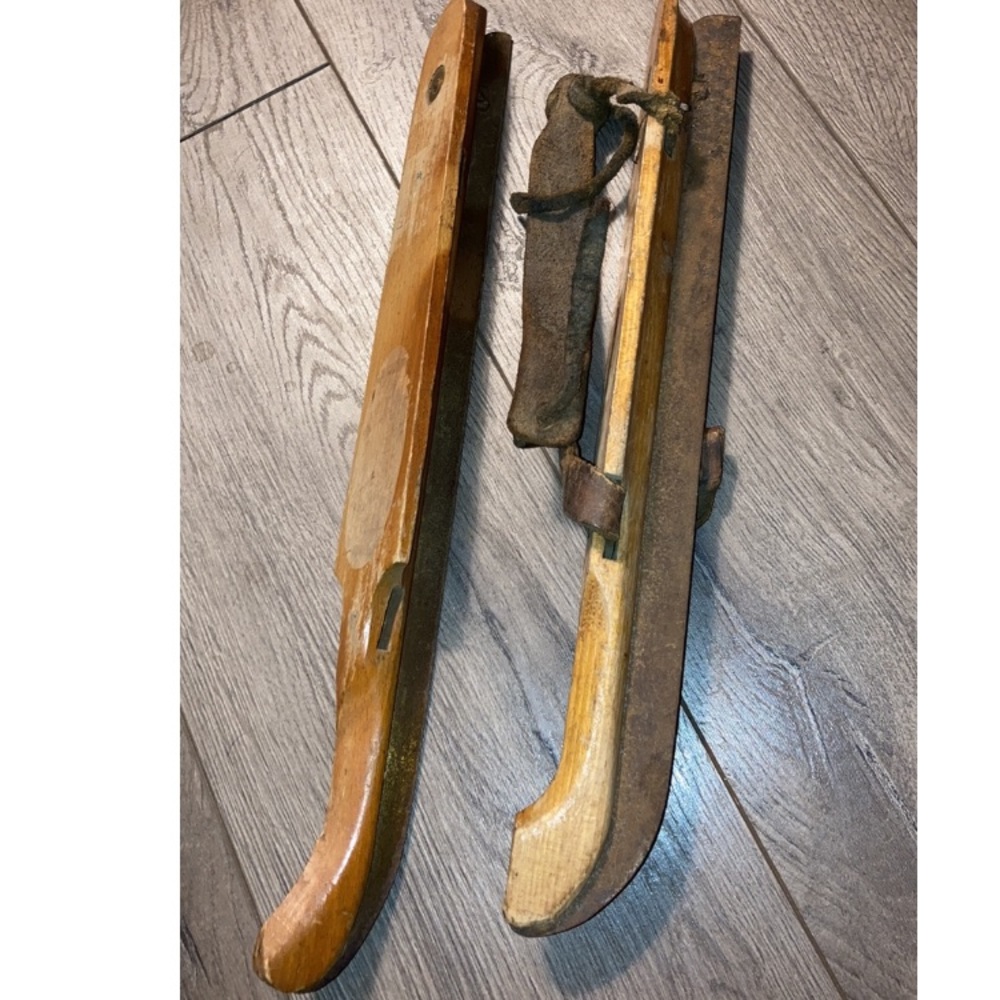 Old Antique Ice Skates Leather Straps very Primitive